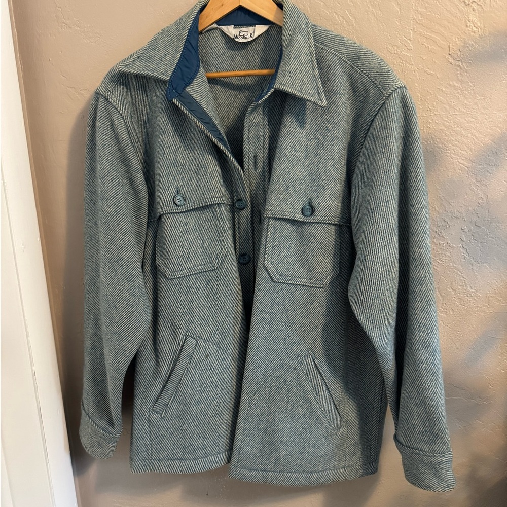 Woolrich Men’s Herringbone Field Jacket – Gray with Blue Trim